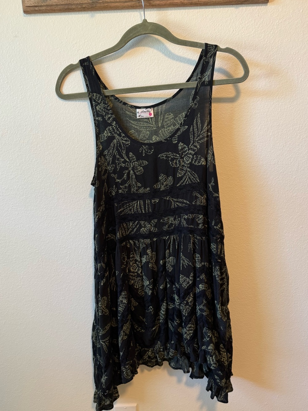 Intimately Free People Black Dress with Green Leaf Print